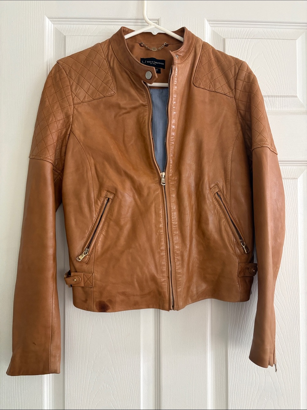 Women’s Cognac Leather Bomber Jacket